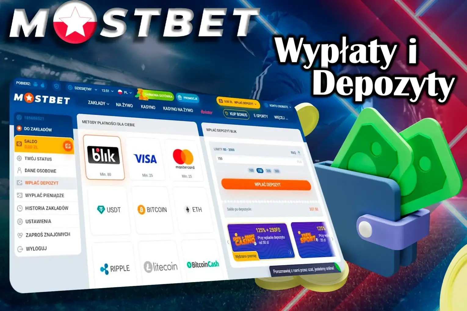 Wypłaty i depozyty w Mostbet Polska