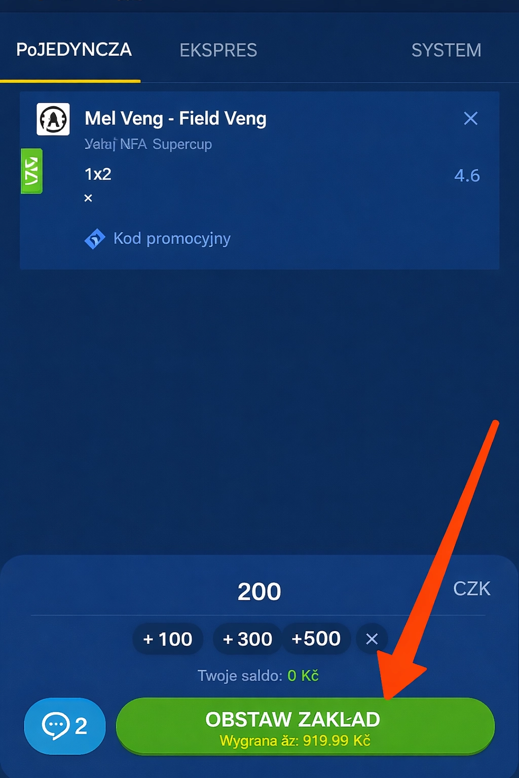 Wpisz kwotę zakładu.