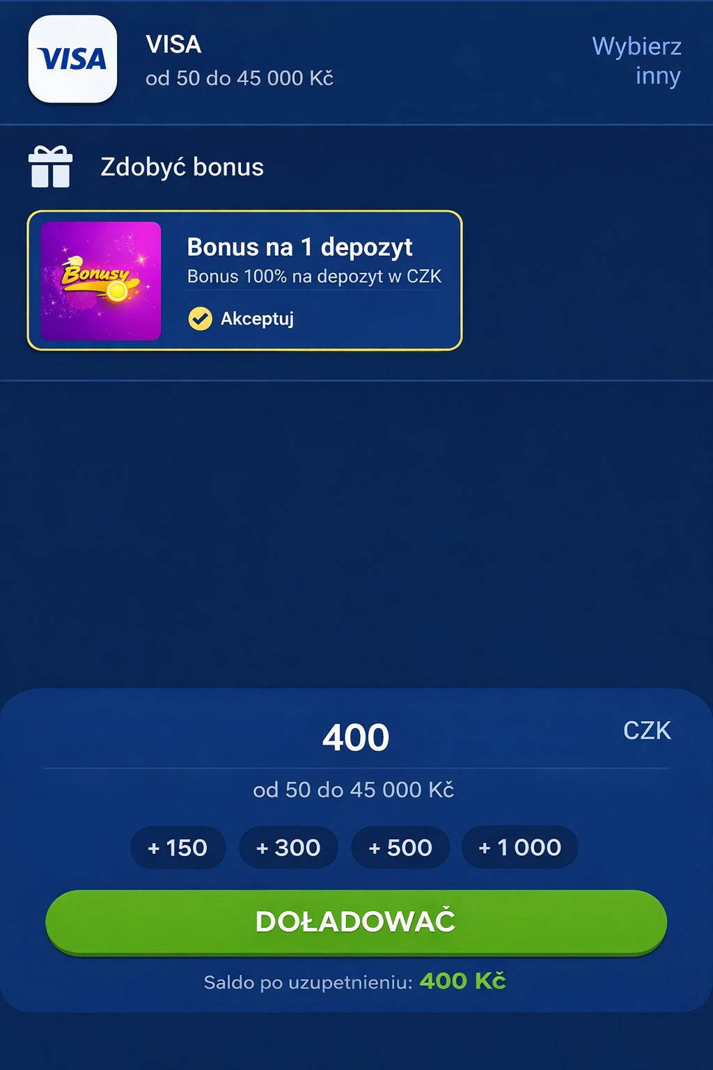 W rozwijanej liście wybierz metodę płatności.